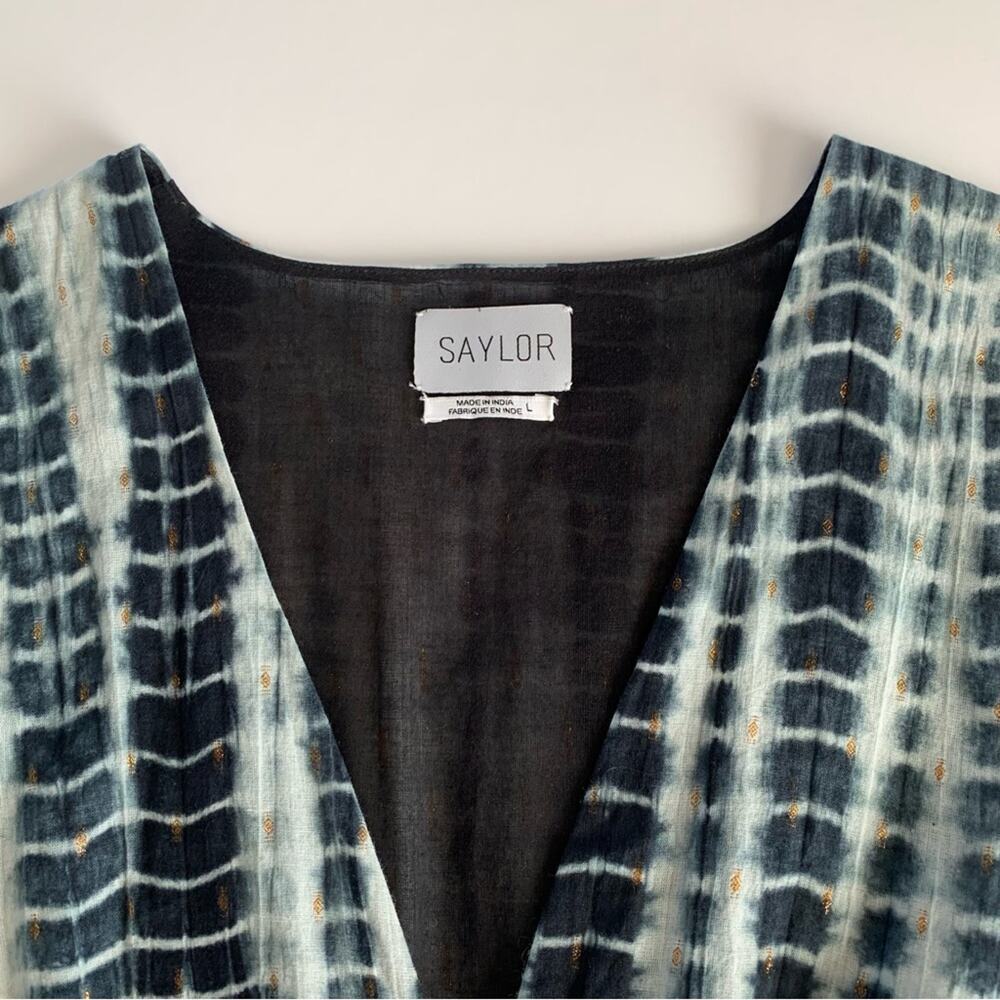 Saylor Syden Navy Tie Dye Gold Metallic V-neck Tiered Boho Mini Dress Large - Picture 2 of 12